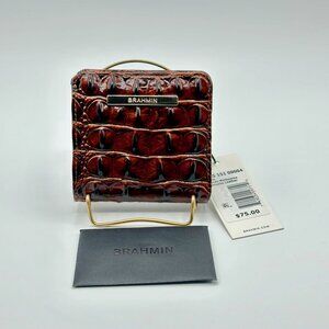 Brahmin Jane Pecan Melbourne Croc Embossed Mini Bifold Snap Closure Wallet NWT